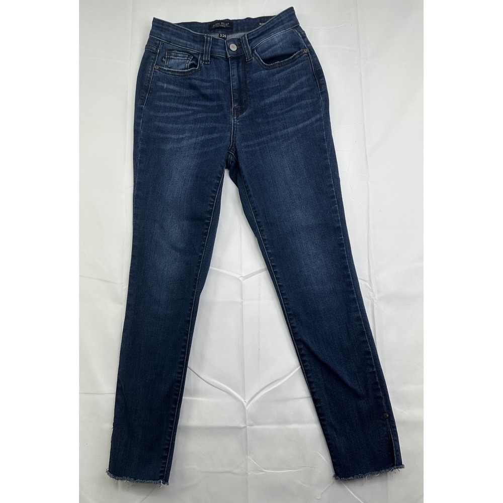 Judy Blue 3/26 Skinny‎ Fit Jeans Blue Stretch Women's 27" Inseam Raw Heim Ankle